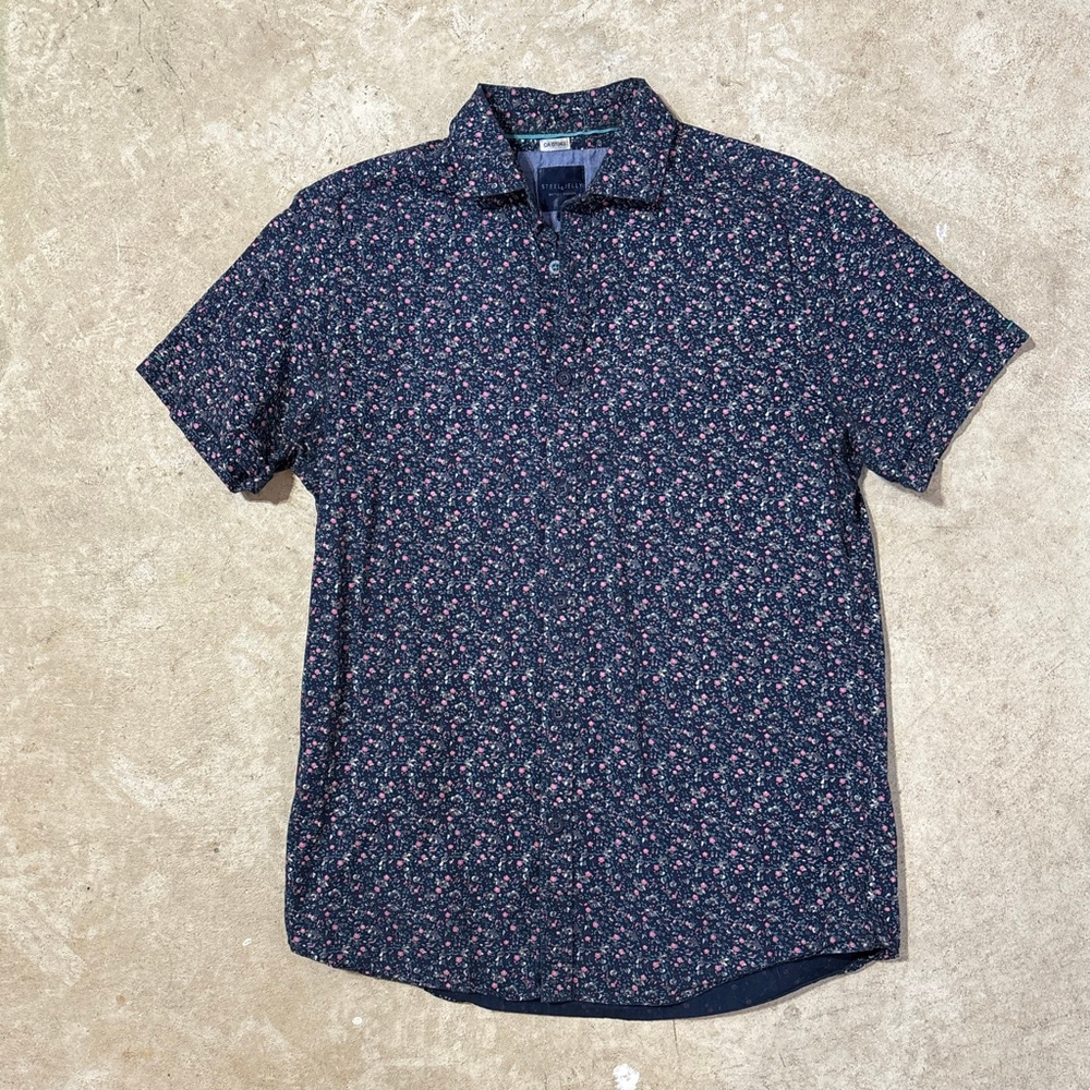 STEEL & JELLY Blue Pink Floral Short Sleeve Button Down Shirt Mens Medium Cotton